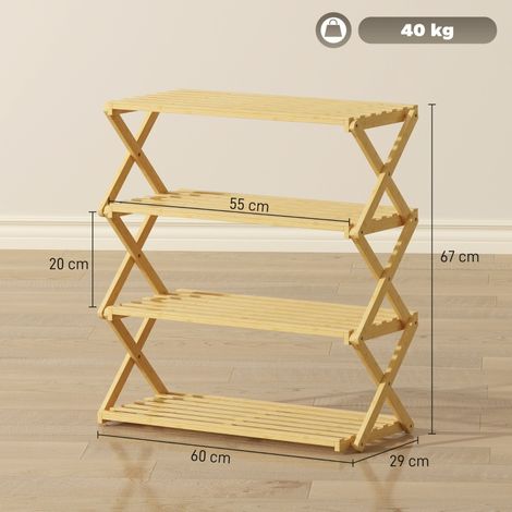 Étagère chaussures 4 étages, meuble de rangement bambou, capacité 12 paires, pour couloir ou entrée, 60 x 29 x 67 cm, finition naturelle (1/5)