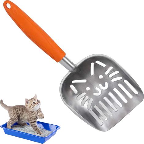 Pelle à litière pour chats et chiens, pelle à litière avec poignée ergonomique en caoutchouc, pelle en acier inoxydable pour animaux de compagnie (1/4)