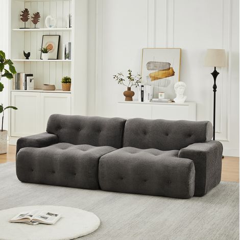 2-Sitzer Sofa 224 x 104 x 66 cm grau, breite Armlehnen, Chenille, MEUBLIV (1/5)