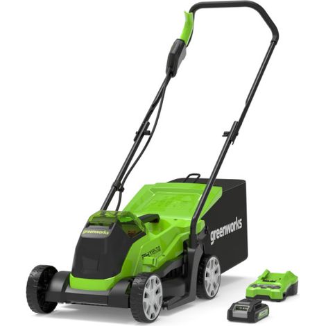 Greenworks 24V Tagliaerba a Batteria con Motore Brushless per Piccoli Prati Fino a 140m², Ampiezza di Taglio 33cm, Sacca da 30L CON Batteria da 24V 2Ah & Caricabatterie, Garanzia 3 Anni-GD24LM33K2