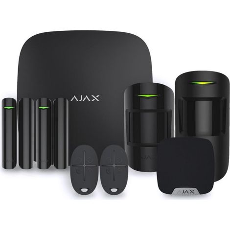 Alarme maison Ajax Hub 2 Noir – Kit complet avec détecteurs et sirène – Alimentation secteur – Portée 200m – Puissance sonore 110dB