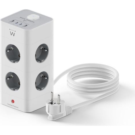 Ewent EW3864 Regleta 8 Tomas SHUCKO +2USB-A+2USB-C