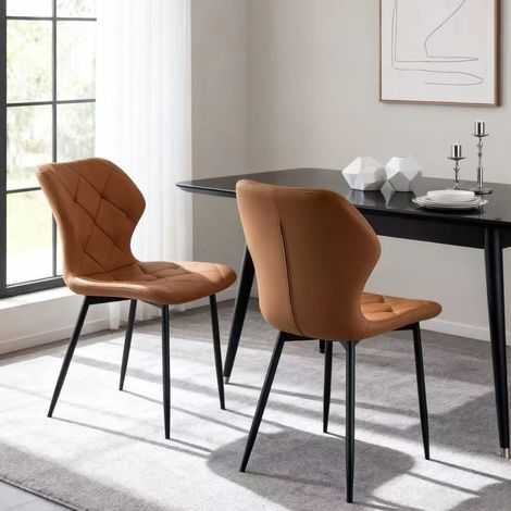 AINPECCA  New Set of 2 Faux Leather Dining Chairs with Upholstered Seat and Metal Legs for Dining Room, Living Room and Kitchen Room - Coffee (1/5)