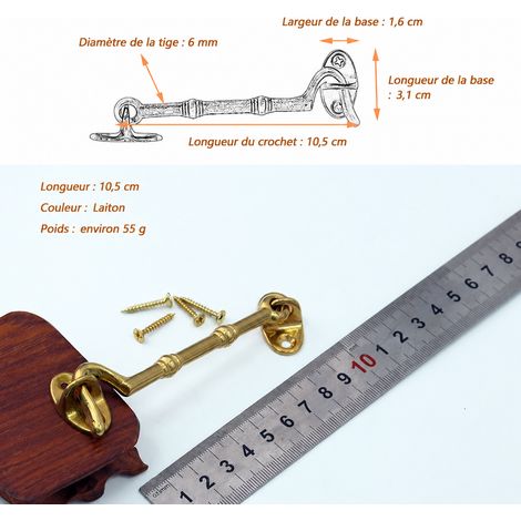 Crochet d'arrêt de fenêtre en laiton finition laiton 10,5 cm 10.5 cm 10,5 × 3,1 × 3,1 cm 55 g – Livraison gratuite