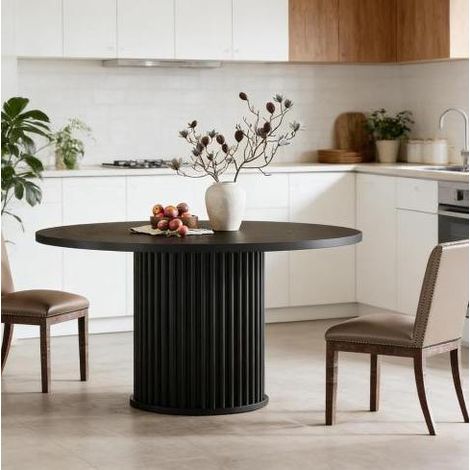 Tavolo rotondo in legno nero 120x75 cm, base in metallo, per fino a 6 persone (1/5)