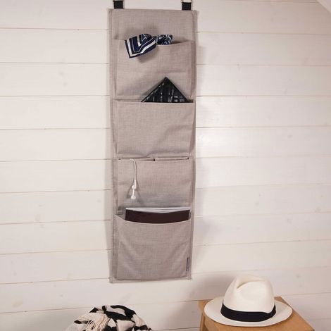 étagère à Suspendre au Mur ou à la Porte – Organiseur de Porte 4 Compartiments pour Accessoires, etc. – Rangement à Chaussures en Polyester et Carton Moderne Effet Lin – Beige (1/5)