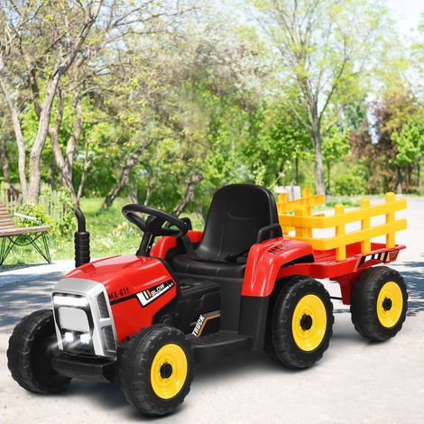 Tracteur Electrique avec Remorque pour Enfants 3 Vitesses Lumières LED Fonctions Audio USB et Bluetooth Rouge CW1287 Maison Chic (1/2)