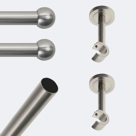 Kit de tringle à rideaux Nickel Mat 150cm Diam.20mm Embout Boule - Fixation Mur - Boulet (1/3)