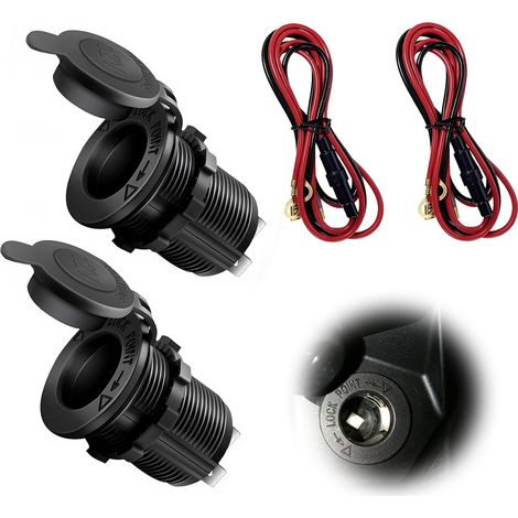 2 Pcs Waterproof Cigarette Lighter Socket 12V 24V Marine Cigarette Lighter with 1m Cable, Waterproof DC Power Socket with Dust Protector Cap, Accessories for Car, Motorcycle, Boat, Camping (1/5)