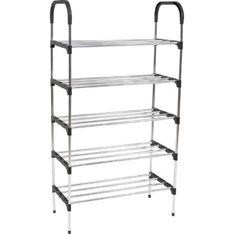 TrAdE Shop Traesio - Scarpiera In Metallo Plastica 5 Livelli 57x26x100cm Salvaspazio Portascarpe Casa - (1/2)