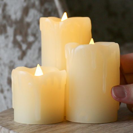 Lot de 3 Bougie LED, Cire véritable, Effet flamme vacillante, Lumière blanche chaude, Décoration intérieure (1/5)