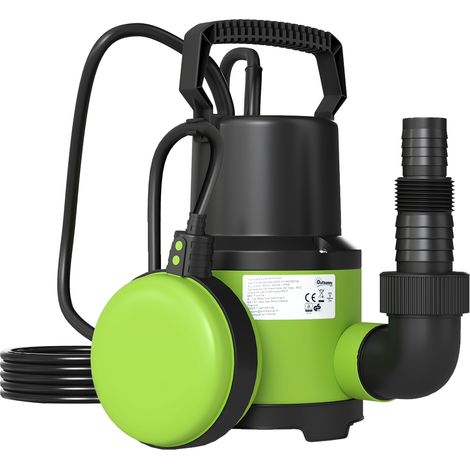 Pompe d'évacuation eaux chargées/propres débit 9000L/H 400W profondeur max. 15m interrupteur à flotteur 16x14x27cm vert
