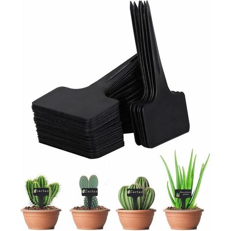 100Pcs Étiquettes de Plantes Étiquettes de Jardin Imperméable, T-Type Etiquettes en Plastique de Plante Étiquettes de Semis, Etiquettes Plantes pour Fleur Légumes Graine Jardin 6 x 10cm (Noir) (1/5)
