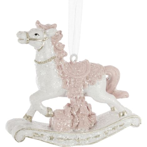 Pendentif de Noël cheval à bascule rose 7x7,5x2cm