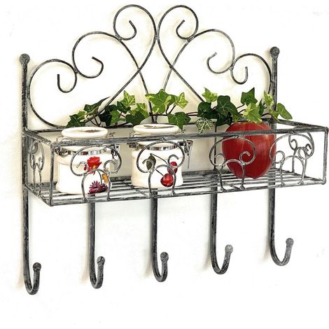 DanDiBo Étagère murale métal 96010 Porte-serviettes 41 cm Gris Étagère salle de bain Étagère cuisine 5 crochets (1/5)