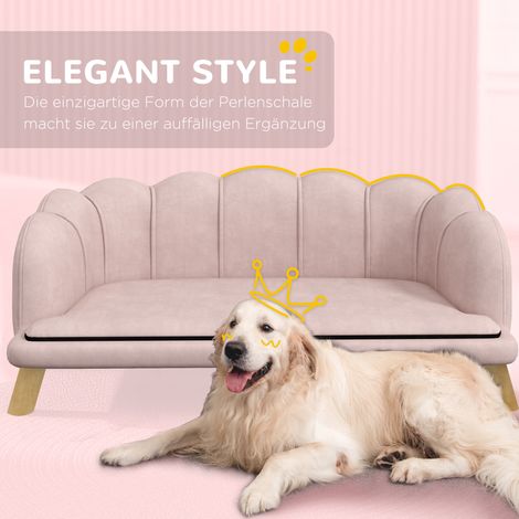 Canapé pour chien moyen et grand jusqu'à 25 kg, en bois solide, revêtu de tissu rose (1/4)