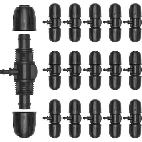 Set mit 15 Bewässerungsschlauchverbindern, T-Stück mit Widerhaken, Tropfbewässerungssystem kompatibel mit Schläuchen von 1/2" bis 1/4". (1/5)