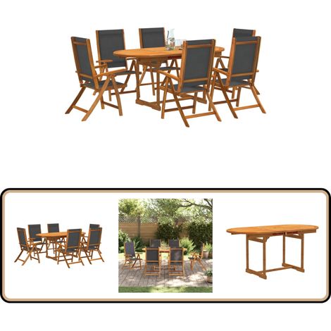7-tlg. Garten-Essgruppe Massivholz Akazie und Textilene - Gartenmöbel - Essgruppe - Holztisch - Akasie - Gartenstuhl