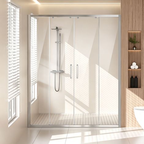 VEVOR Puerta de Ducha Corrediza Doble 1469-1499x1778 mm Vidrio Templado SGCC Transparente 6 mm Resistente a las Manchas con Herrajes de Acero Inoxidable Marco Estrecho de Aluminio para Baño, Cromado (1/5)
