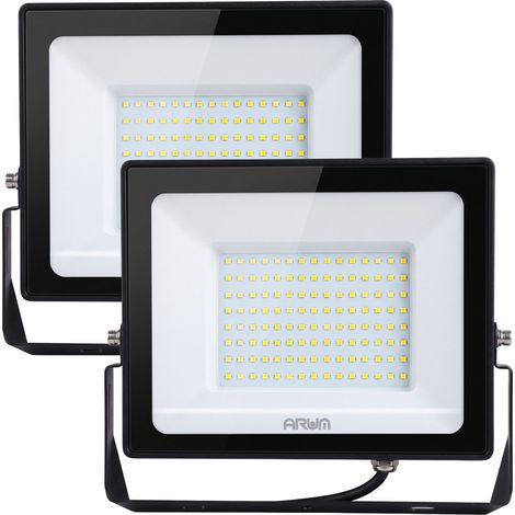 Lot de 2 Projecteur LED ATRIA 100W NOIR Eq 800W  IP65 extérieur  Température de Couleur: Blanc Chaud 3000K (1/5)
