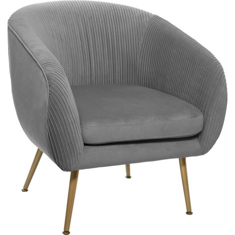 Atmosphera – Fauteuil relax en velours plissé – Dimensions L. 74 x l. 70 x H. 78 cm – Assise déhoussable – Design cocooning gris