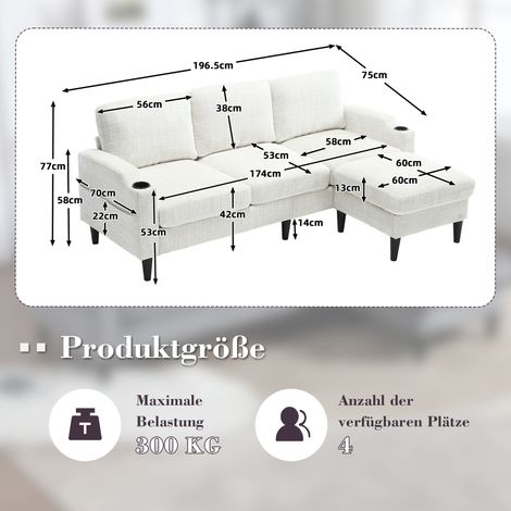 Canapé 4 places élégant avec pouf et rangement intégré, accoudoirs confortables, porte-gobelets, poches latérales, pieds en plastique résistant, revêtement velours doux pour un confort optimal. (1/5)
