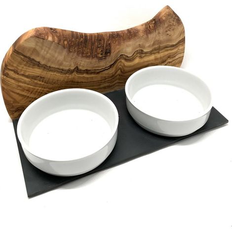 Station d'alimentation double pour chien en porcelaine et bois d'olivier 2 x 0,9 L - PANGIVO (1/5)
