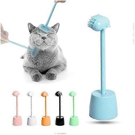 Brosse de massage pour chat - Brosse mignonne pour chat, peigne de toilettage lavable, permet d'atteindre les zones difficiles d'accès (Bleu) (1/5)