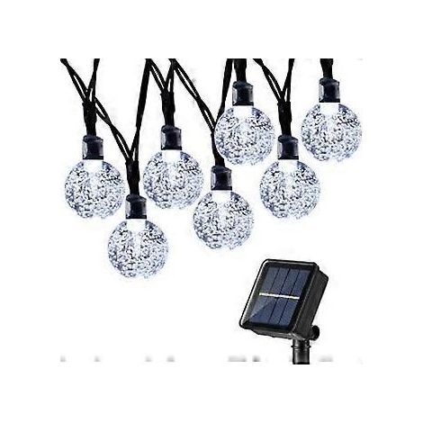 Guirlande lumineuse solaire d'extérieur, 50 boules de cristal LED, 7 mètres de fil de cuivre solaire, 8 modes, guirlande lumineuse solaire étanche pour jardin, arbres. (1/5)