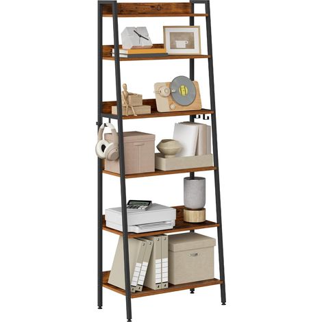 WOLTU Estantería de 6 niveles / Estantería tipo escalera con estructura metálica (madera/MDF) para salón, cocina y oficina – Madera estilo vintage + negro (1/5)