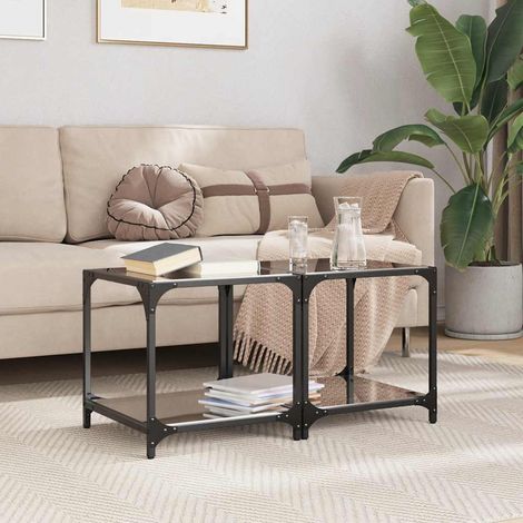 vidaXL Tables basses avec dessus en verre noir 2 pcs 40x40x40 cm acier (1/5)