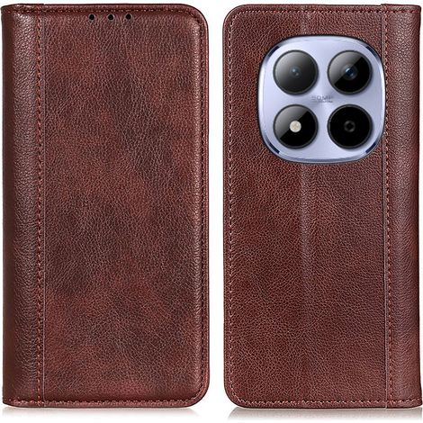 Funda tipo libro para Xiaomi Redmi Note 15 Pro 5G, piel dividida, marrón. (1/5)