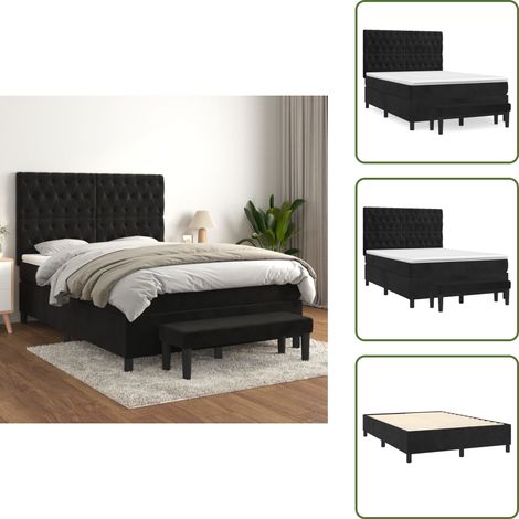 Tête de lit réglable - vidaXL Sommier à lattes de lit avec matelas Noir 140x200 cm Velours - Banc multifonctionnel (1/5)
