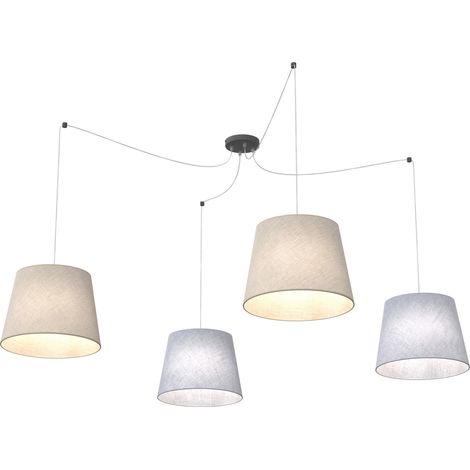 Sospensione 4 Luci Ascot Con Fermacavi E Paralumi Grigio E Beige (1/3)