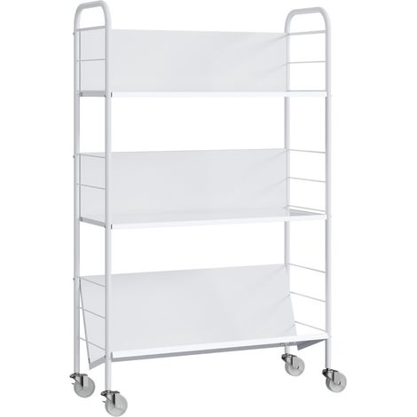 CHICFURN Libreria con ruote 69 x 26 x 108 cm in metallo bianco, 3 ripiani, salvaspazio (1/5)