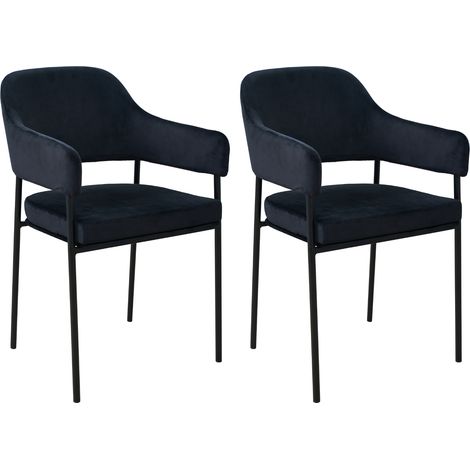 Svita – Lot de 2 chaises de salle à manger rembourrées en velours noir – Accoudoirs – Dimensions 51x53x85 cm – Hauteur d'assise 50 cm (1/5)