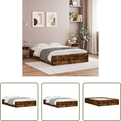 vidaXL Bois d'ingénierie - Cadre de lit avec tiroirs sans matelas chêne fumé 120x190 cm (1/5)