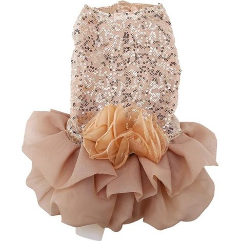 Dog Wedding Dress, Polyester Wedding Dress, Sequined Lace Skirt with Floral Bow, Soft Fit for Small Dogs and Cats XS to XL for Summer Parties, Photos of (1/5)
