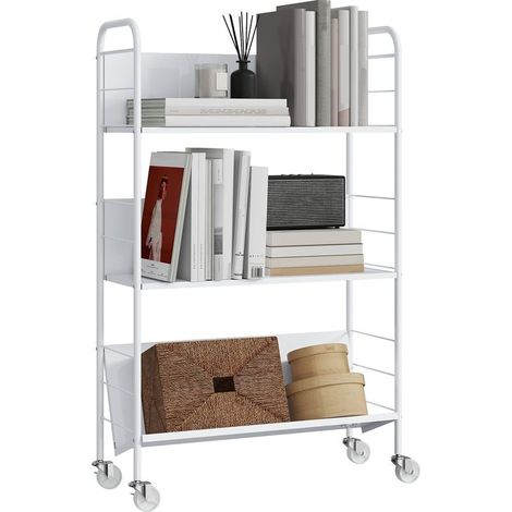 Cart to delivered modern to 3 levels with casters dissimule for delivered and magazines, 69 x 26 x 108 cm, white (1/5)