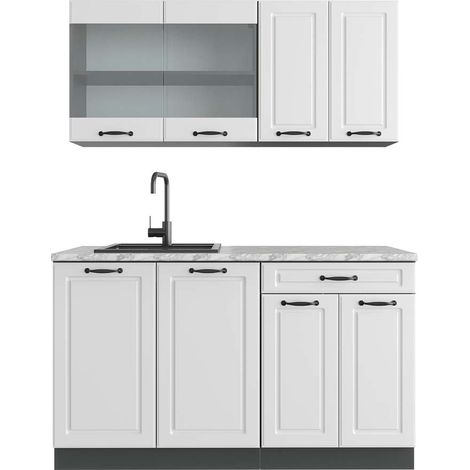 Cucina monoblocco R-Line, Bianco casa di campagna/antracite, 140 cm , PL Marmo, Vicco