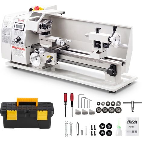 VEVOR Metalldrehmaschine 220 x 402 mm 650 W Metalldrehbank für Metallarbeiten, Werkstätten, mit Variabler Drehzahl bis 2500 U/min, Not-Aus, 14 Metrischen 0,3-3 mm und 10 Zölligen Gewinden 10-44 TPI