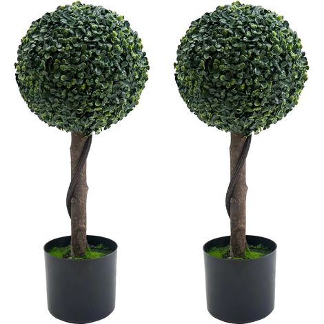 Árboles topiarios, 38 cm de altura, en maceta, 2 piezas, resistentes a los rayos UV, decoración de hoja perenne. (1/5)