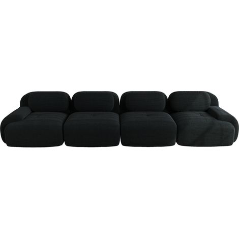 4-Sitzer modulares Sofa aus schwarzem Rippenvelours, ohne Gestell, 32D-Schaum, ohne Montage (1/5)
