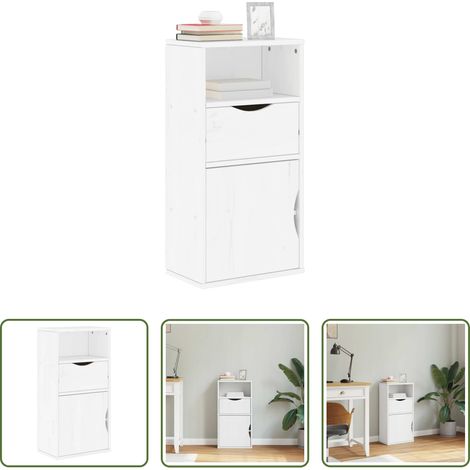 Rangement bois - Armoire latérale tiroir ODDA blanc 40x24x79 cm bois massif pin (1/5)