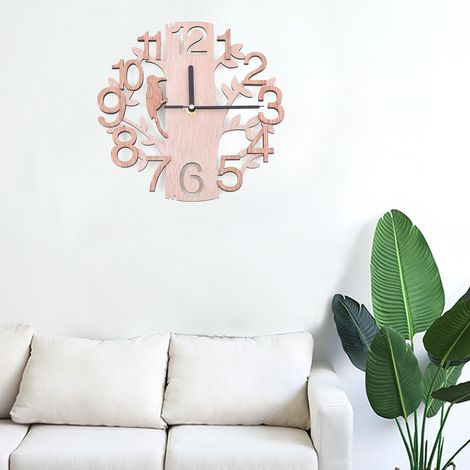 【Maison connectée】Horloge murale numérique 3D à deux niveaux originale, horloge murale ronde de style rétro, décor artistique, alimentée par piles, silencieuse (rose, 23 cm) (1/5)