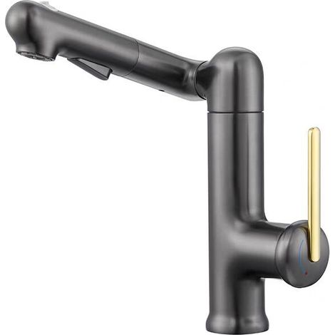 Grifo para lavabo de cobre con maneta elevable, diseño de baño moderno, color gris antracita (1/4)