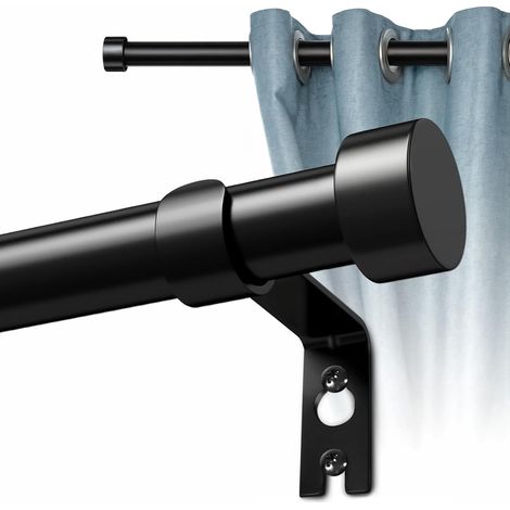 Tringle à rideau décorative, ensemble de tringle à rideau avec bouton de protection, support et kit, tringle à rideau télescopique pour portes et fenêtres de chambre, 72-144pouces, noir (1/5)