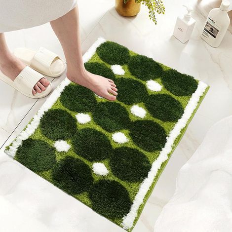 Tapis Salle de Bain Absorbant Shaggy à Motif Mousse Verte, Tapis de Bain Antiderapant Lavable, en Microfibre Flockée, Moquette pour Salon, Chambre, Douche, 50x80cm (1/5)