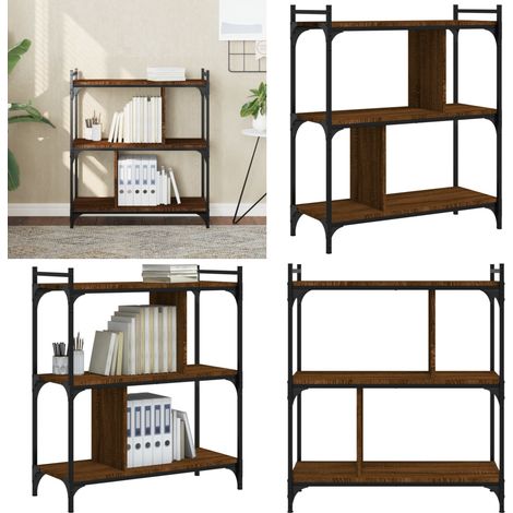 Bibliothèque 3 niveaux chêne brun 76x32x88 cm bois d'ingénierie - Bibliothèque Murale - Bibliothèque Design - Bibliothèque Industrielle - Étagère Bois - Meuble Rangement - Home & Living (1/5)