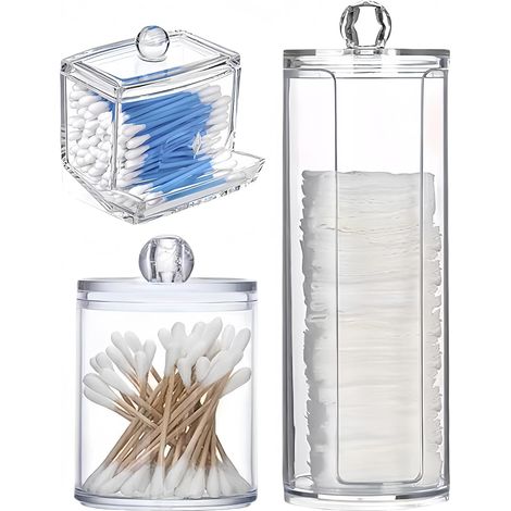 Lot 2 Boîtes Coton Tige + 1 Rangement Transparent PET